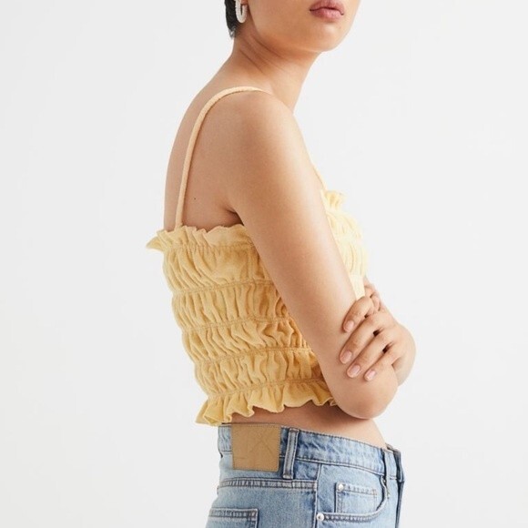H&M Smocked Terry Tank Top Light Yellow - Picture 2 of 8